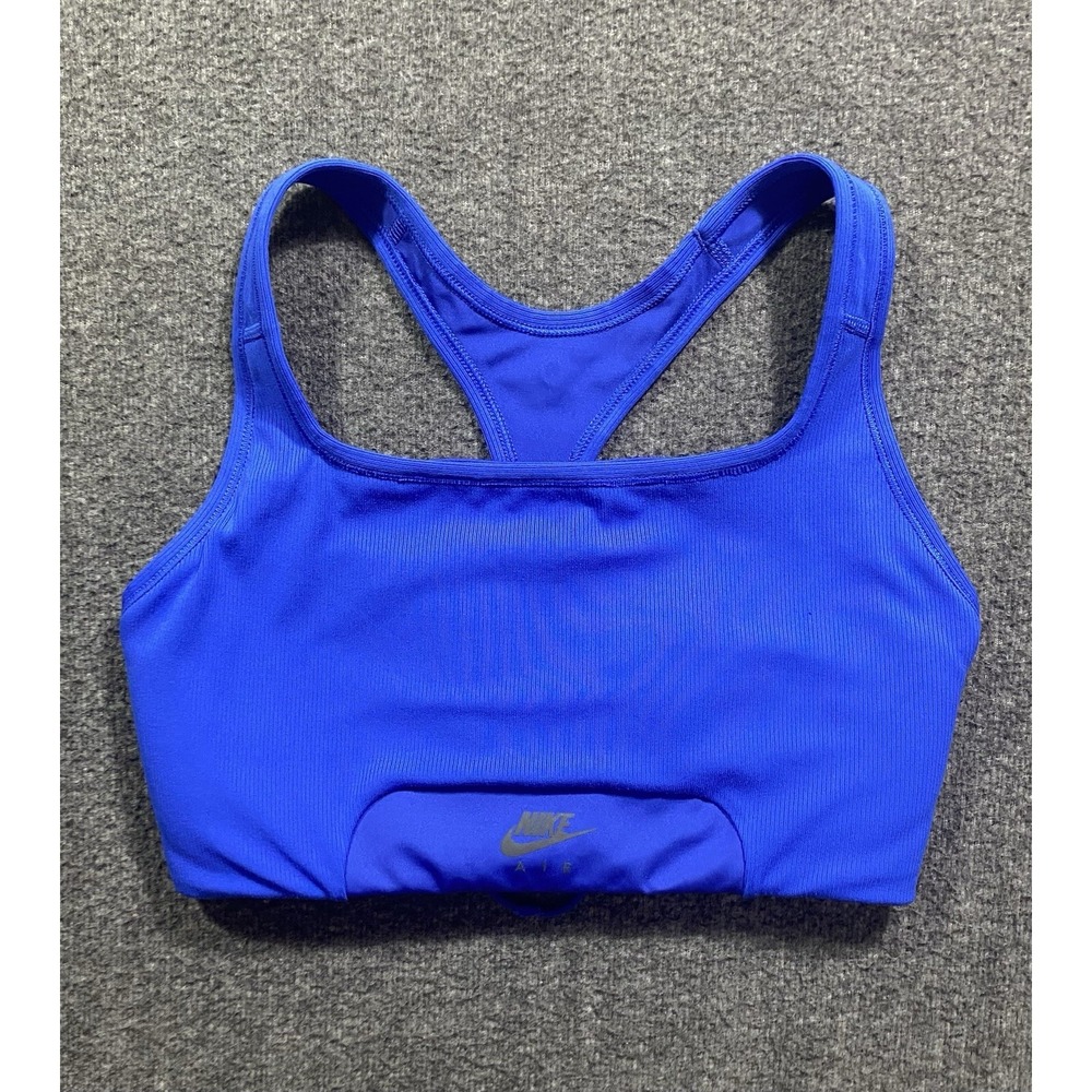 Nike Air Womens Blue Ribbed Racerback Medium Support Sports Bra Size L